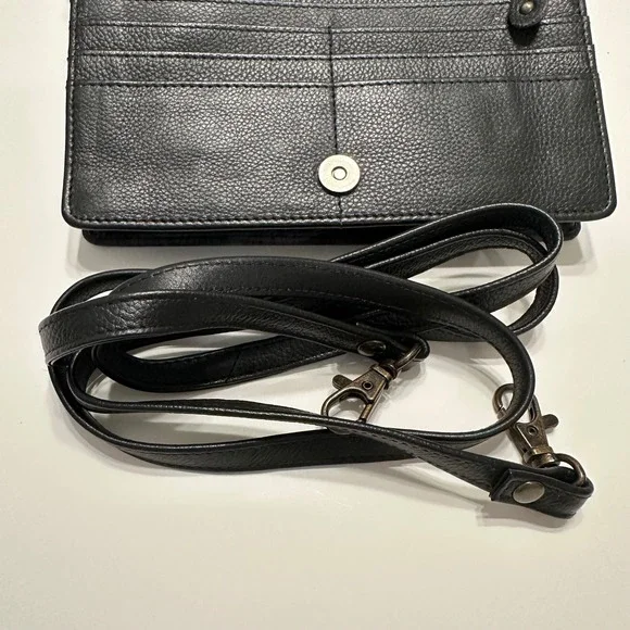 Anuschka Hand Painted Leather Lion Crossbody Wallet Clutch Artisan Black Multi - Picture 5 of 14